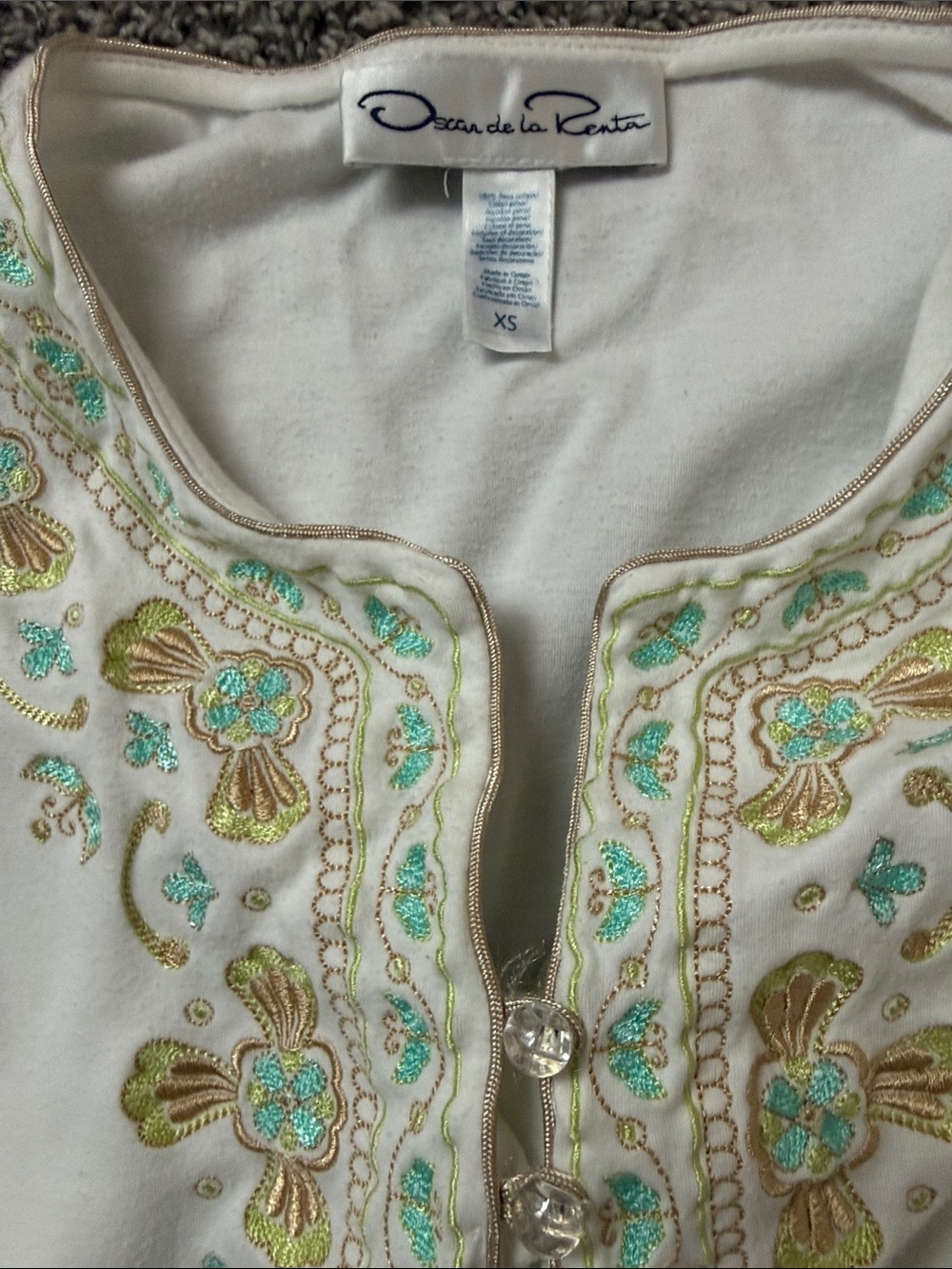 RARE Vintage Y2K Oscar de la Rent White Embroidered Robe and Night Dress Set - Picture 7 of 10